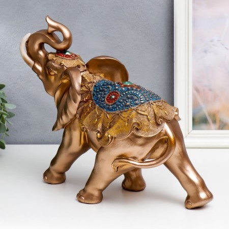 Souvenir Polystone "Golden Elephant in the Blue Popone with Brushes" MIX 28.5x15x32.5 cm-2