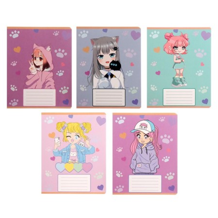 Notebook of 12 sheets in the large cage "Anime 013", cover coated paper, VD-LK, OFSET block, mix