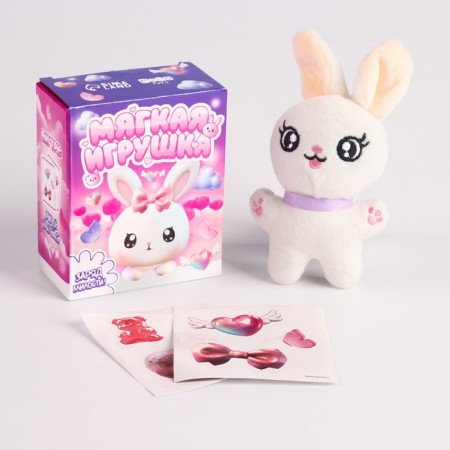 Soft toy "lovely bunny" in a set with stickers, mix-1
