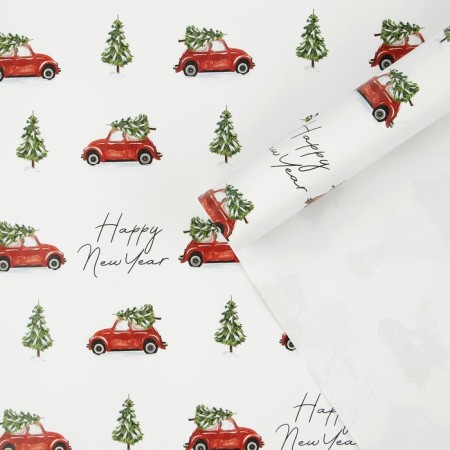 Paper packaging glossy “car with a Christmas tree”, 70 x 100 cm, new year-1