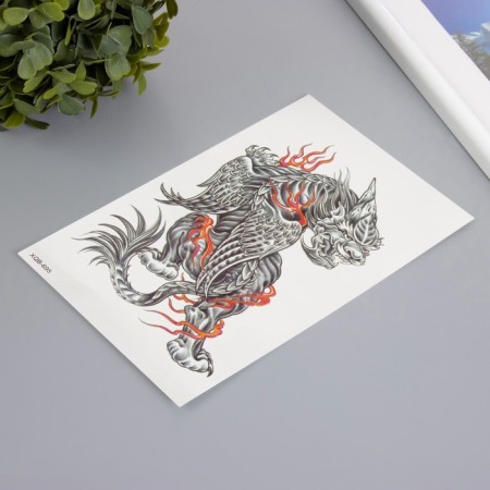 Tattoo on the body color "Chinese lion with wings" 11.4x21 cm-1