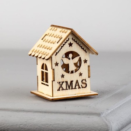 Christmas tree toy "House with an angel", from batteries, glow of warm white-1
