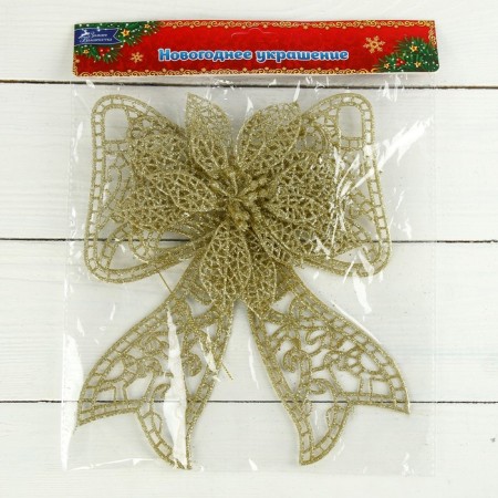 Christmas tree decoration "Bow with flower" 18x12.5 cm, gold-1