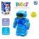 The robot is musical, light and sound effects, drives, blue color