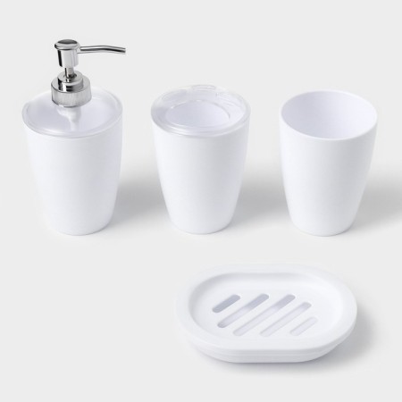 Set for the bathroom “Standard”, 4 subjects: soap dispenser, soap dish, 2 cups, 24 × 8 × 17 cm, white color-1
