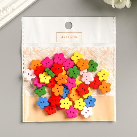 Buttons wood for creativity 2 punctures "flowers" set 40 pcs 1.1x1.1 cm-3