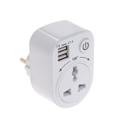 Universal turning adapter, s/h, 250v, 16a, 2usb, 2.1a, white, tdm