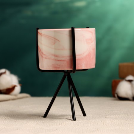 Kashpo "cylinder" pink, on a black stand, 13x8cm-1
