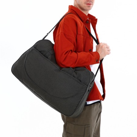 Road bag with lightning, outer pocket, long belt, khaki color-2
