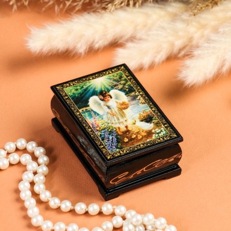 Casket "Angel with birds", 6 × 9 cm, lacquer miniature