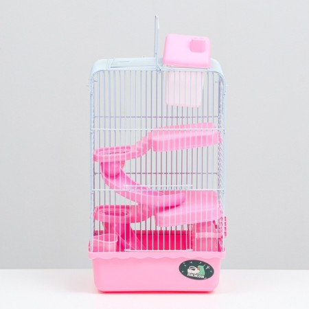 A cage for small rodents "Pigzon", with a filling, 23 x 17 x 40 cm, pink