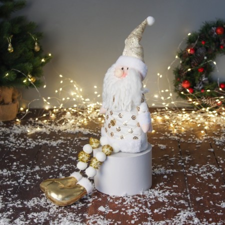 Soft toy "Santa Claus in a suit with flowers and in a cap" 48x19 cm, golden-white-3