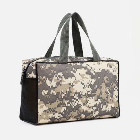 Cosmetic bag on a zipper, with a grid, khaki color/gray