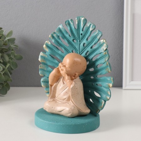 Souvenir Polystone "Hotachik, dimples on cheeks. Palm sheet" Blue and Bezh 14.5x9x17.5 cm-3