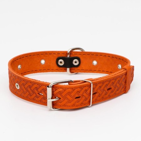 Collar leather embossed single-layer, dimensionless, 64 x 3.5 cm, Osh 31-60 cm, red-1