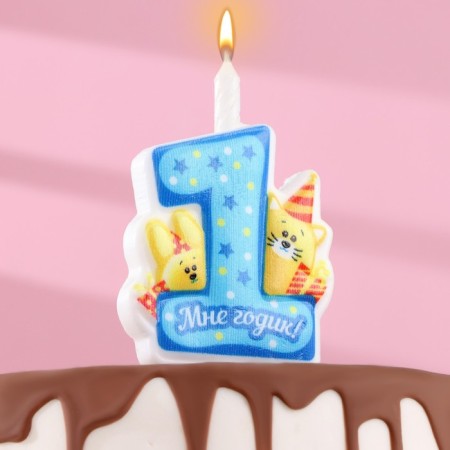 Candle in the cake "I am a year old!" With a cat and a rabbit, 9.7 cm, 12 min, 40 g