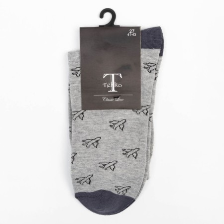 Male socks "Airplanes", gray color, size 27-3