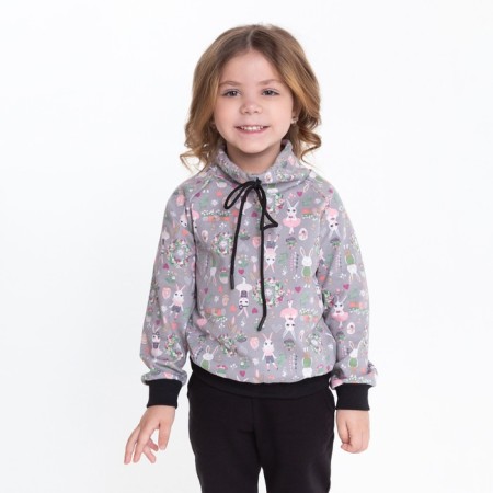 Suit for a girl (sweatshirt, trousers), gray/bunnies, height 86 cm-6