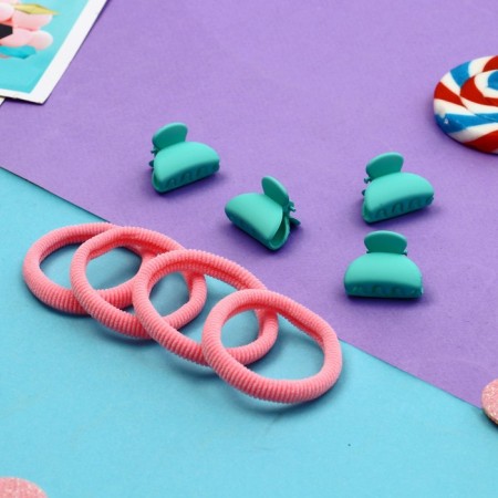 Hair set "Olivia" (4 gum 4 cm, 4 crab 2 cm) arc, green-pink-1