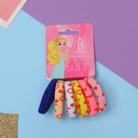 Hair gum "Sport Print" (set 6 pcs) hearts, 4 cm, mix
