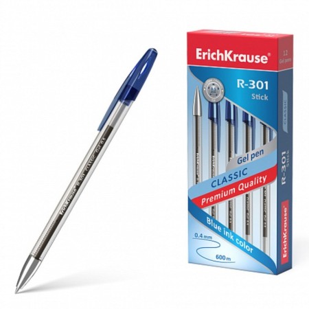 Gel pen Erichkrause R-301 Classic Gel Stick, blue ink, node 0.5 mm, letter line 600 meters