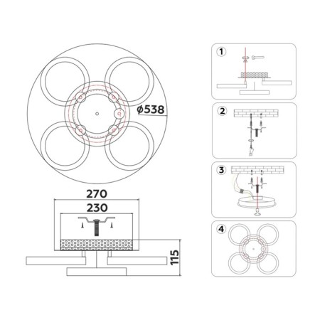 LED ceiling lamp with Ambrella Light, Original, FA3841, 5XLED, 70 W, 5250LUM, 3000-6400K, white color.-8