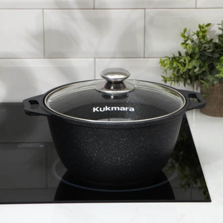 Pan, 3 l, d = 24 cm, h = 17 cm, glass cover, anti -stick coating, color dark marble-3