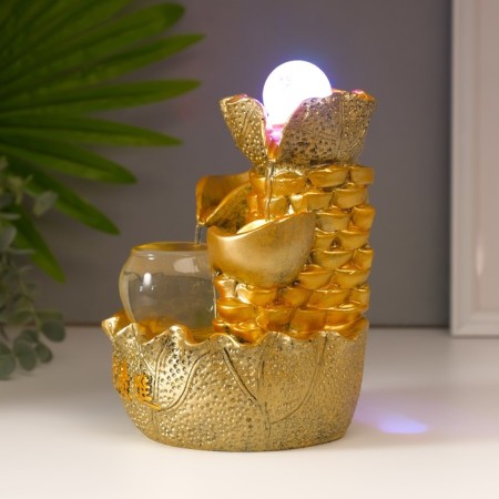 The desktop fountain from the network, the backlight "Gold leaves and ingots" gold 21x15x12 cm-3