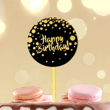 Topper "Happy Birthday", Black-Black-Golden Color-1