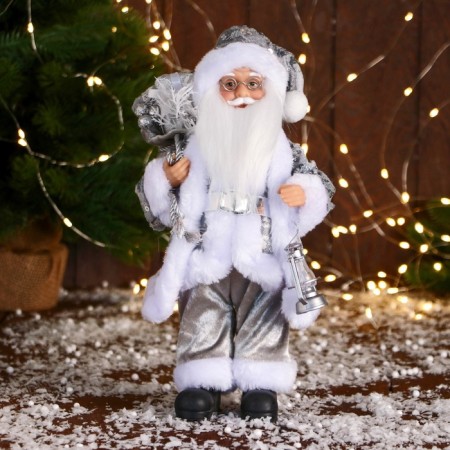 Santa Claus "in a suit with sequins and with a flashlight" 30 cm, silver