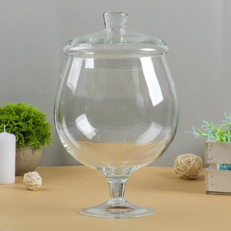 Vase "Brandy" glass on the leg 3l d-14cm, h-24cm, (b/cover) H-30cm (with lid) transparent