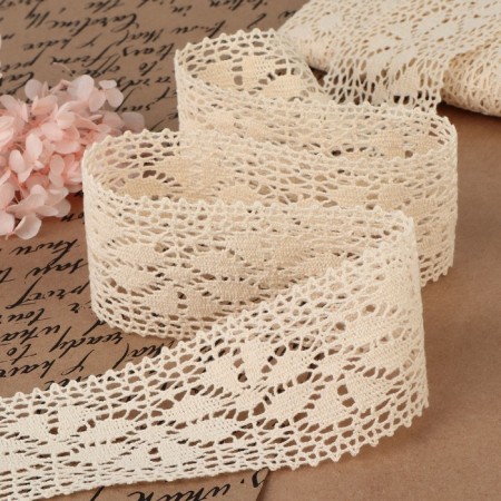 Knitted lace, 60 mm × 10 ± 1 m, beige color