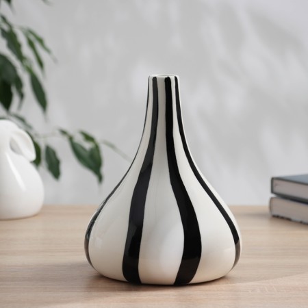 VAZA Ceramics Table "Picasso" (manual painting) wide stripes, 19x14 cm, black and white