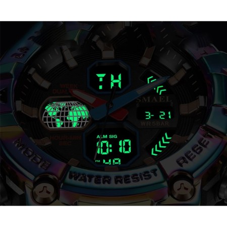 Watch is electronic watch, with an alarm clock, D-5.5 cm, strap L-25.5 cm, 5 atm, gradient-1
