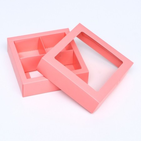 Box for sweets 4 pcs, pink, 12.5x 12.5 x 3.5 cm,-3