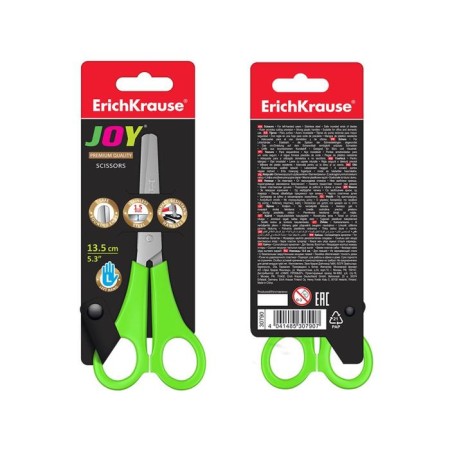 Baby scissors for left -handed 13.5 cm, Erichkrause Joy Left Hand, with rounded ends of blades and ruler, mix-3