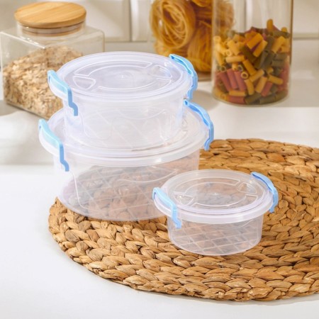 A set of food containers Ricco, 3 pcs: 300 ml, 600 ml, 1.2 l, round, transparent color, blue-1