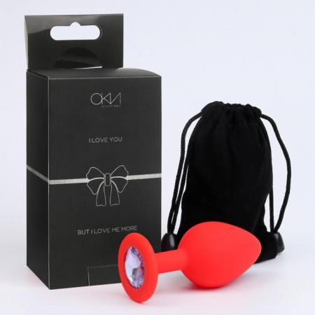 Anal traffic jam-hoods, with a crystal, without vibration, Soft silicone, 35 x 80 mm, red-3