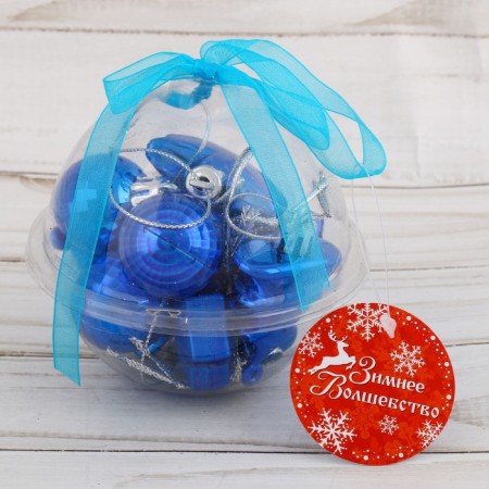 A set of jewelry plastic 10 pcs "Sanda" (2 balls, 2 sweets, 2 Christmas trees, 4 stars) blue-1