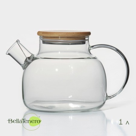 Bellatenero teapot "Eco", 1 l, bamboo cover, metal filter, glass