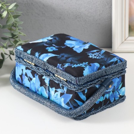 Casket for needlework "Blue flowers on blue" 18x12x9.5 cm-3