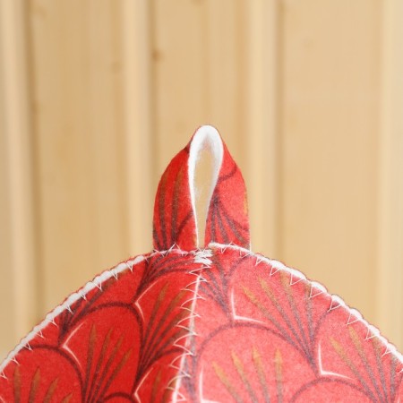 A set for a bath with a print "Fire Dragon": a hat, mitten, rug, red-2