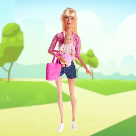 Doll model "Young mother", with a puff, with accessories, pink color-3