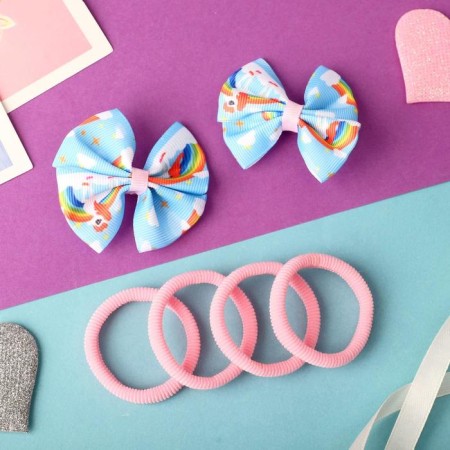 Hair set "Marta" (4 elastic bands, 2 clamps) rainbow, pink-blue-1