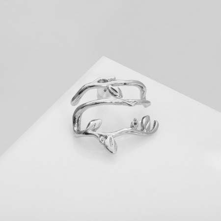 Earring "Kaff" Branch with leaves, silver color-1