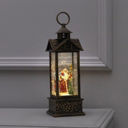 LED figure “Lantern with Santa Claus and Gifts” 10 × 30 × 10 cm, plastic, AAX3 batteries (not complete), USB, glow warm white