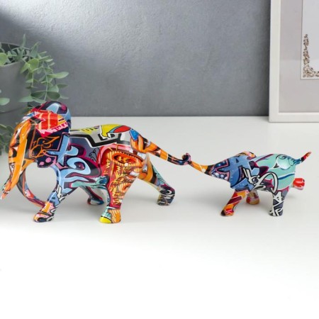 Souvenir Polystone "Elephant and Elephant" graffiti set 2x8.5x26 cm 8.8x5x17 cm-1