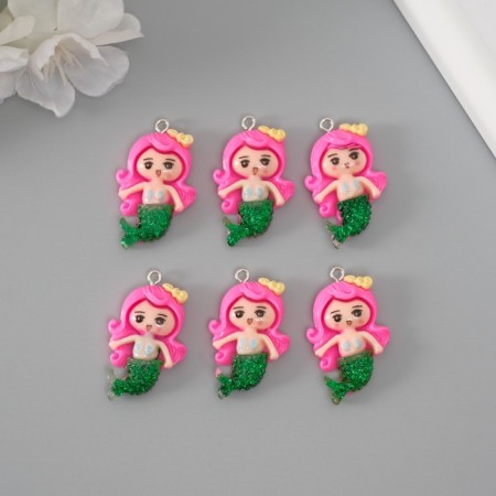 Suspension for creativity plastic "Little Mermaid with pink hair" 3.4x2.1x0.6 cm-2