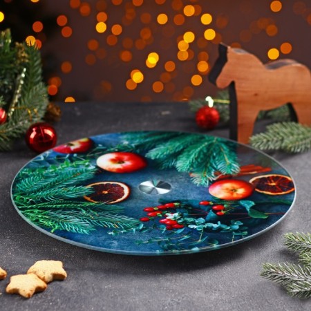 Glass stand for the cake rotating Daulay "Winter still life", D = 32 cm