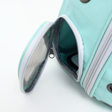 A backpack for carrying animals with a viewing window, green-16
